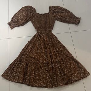 Ivy City Co Brown Floral Midi Dress